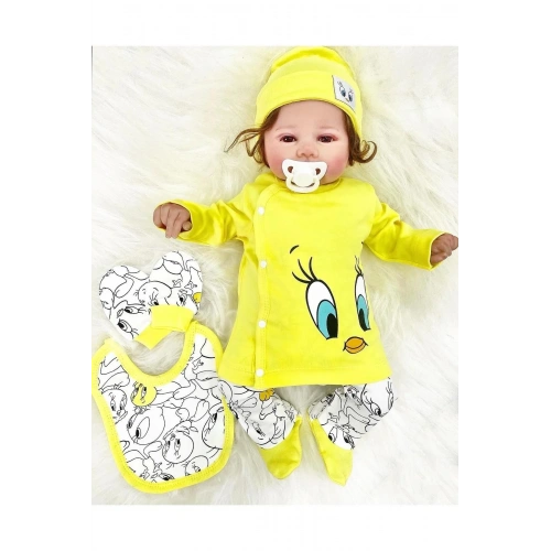 Civciv Desenli Yenidoğan 5li Hastane Çıkışı Zıbın Seti %100 Pamuk