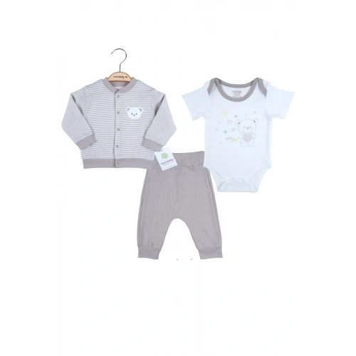 Çizgili Bear Hırkalı % 100 Pamuk Erkek Bebek Takım