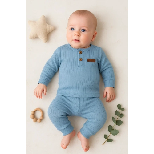 Çizgili Kumaş % 100 Pamuk 2li Unisex Takım