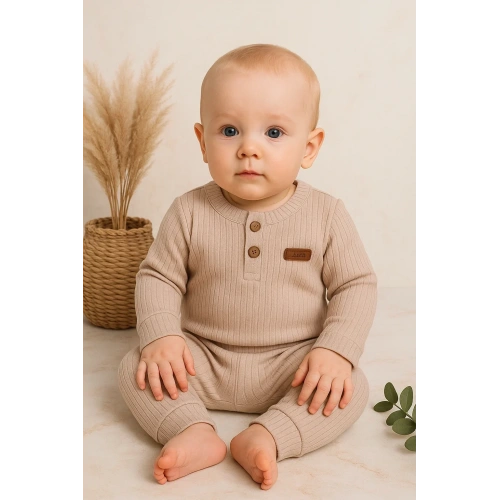 Çizgili Kumaş % 100 Pamuk 2li Unisex Takım