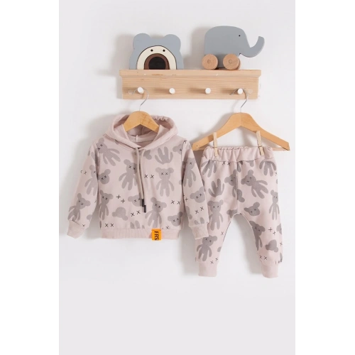 Cool Bear Kapüşonlu % 100 Pamuk Erkek Bebek Takımı