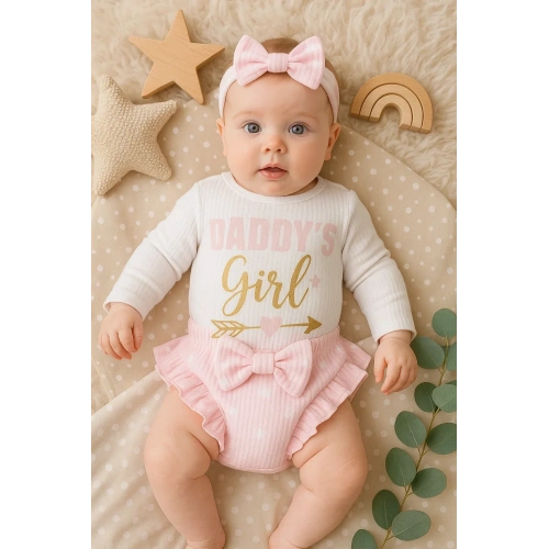 Daddys Girl Bandanalı Kız Bebek Takımı