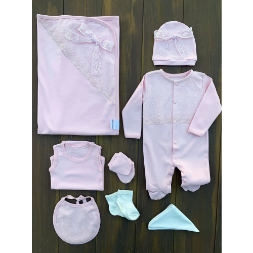Dantel İşlemeli 10 Parça Yeni Doğan Hastane Seti %100 Pamuk