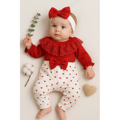 Dantel Yaka Kız Bebek Tulumu % 100 Pamuk