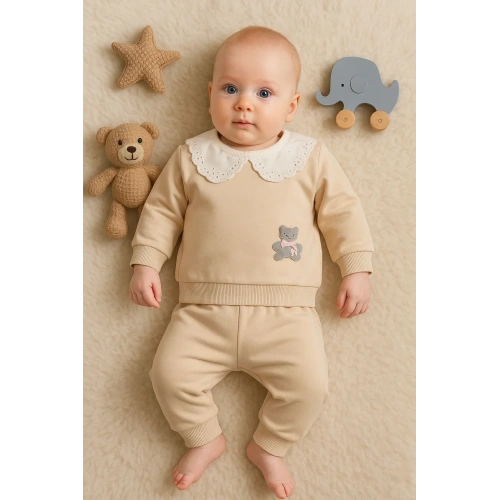 Dantel Yakalı Pamuklu 2li Kız Bebek Takımı