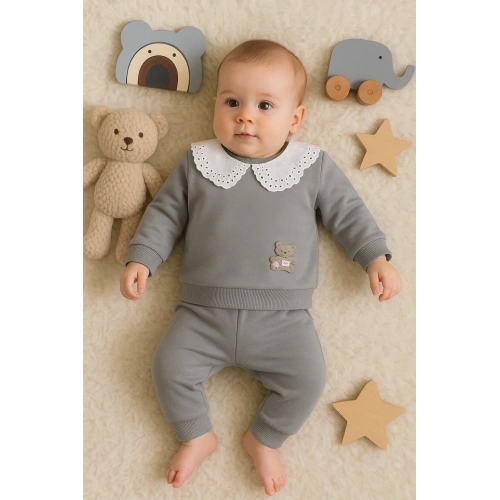 Dantel Yakalı Pamuklu 2li Kız Bebek Takımı