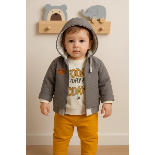 Erkek Bebek Today Baskılı Yağmurluk 3lü Takım