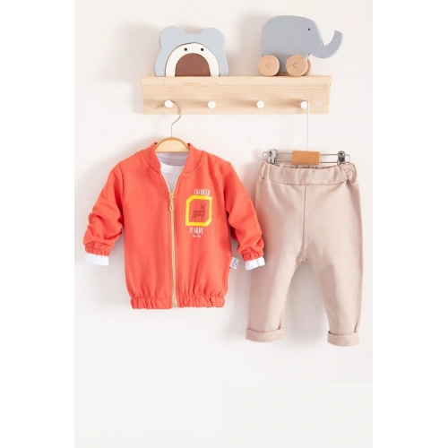 Geyik Desenli Hırkalı 3lü Erkek Bebek Takım