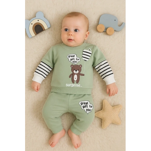 Gift For You Desenli 2li % 100 Pamuk Erkek Bebek Takımı