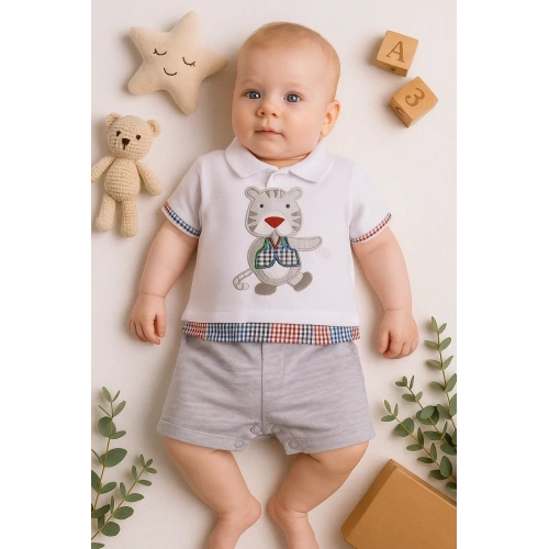 Gömlek Desenli Erkek Bebek Tulumu