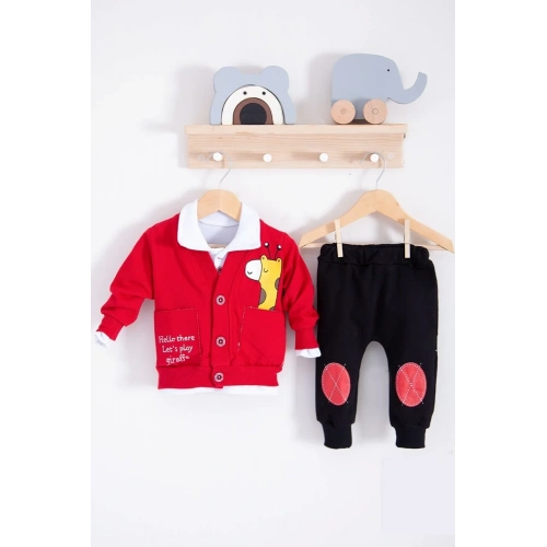 Graffe Zürafa Desenli 3lü Erkek Bebek Takımı