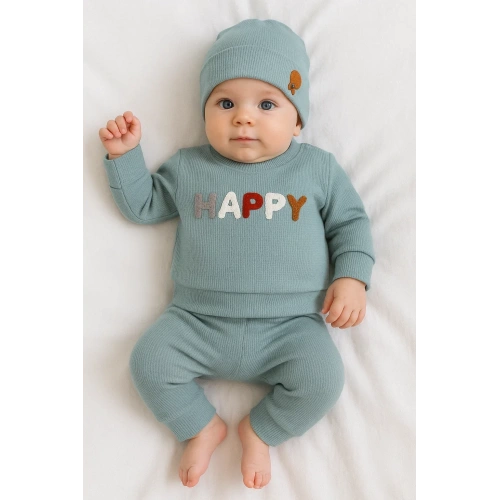 Happy Nakışlı 2li Pamuklu Erkek Bebek Takım