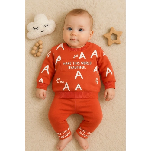 Harf Baskılı 2li % 100 Pamuk Erkek Bebek Takımı