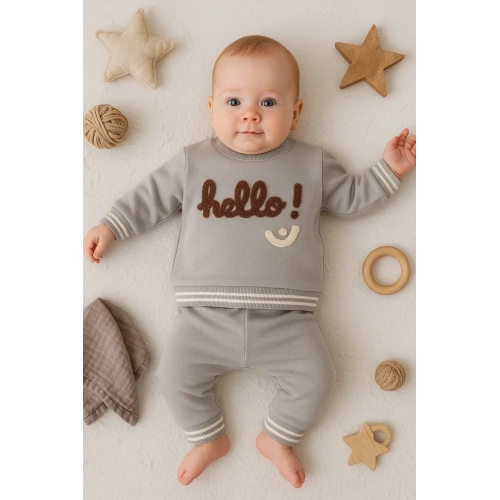 Hello Nakışlı % 100 Pamuk 2li Erkek Bebek Takım