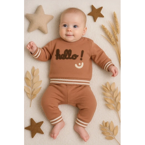 Hello Nakışlı % 100 Pamuk 2li Erkek Bebek Takım