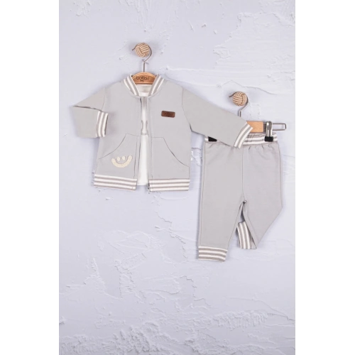 Hello Nakışlı % 100 Pamuk 3lü Erkek Bebek Takımı