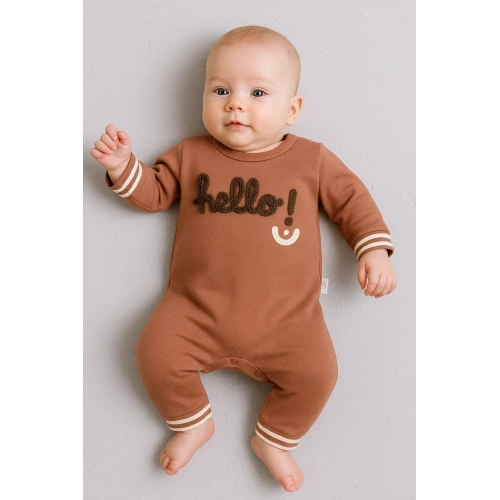 Hello Nakışlı % 100 Pamuk Erkek Bebek Tulum