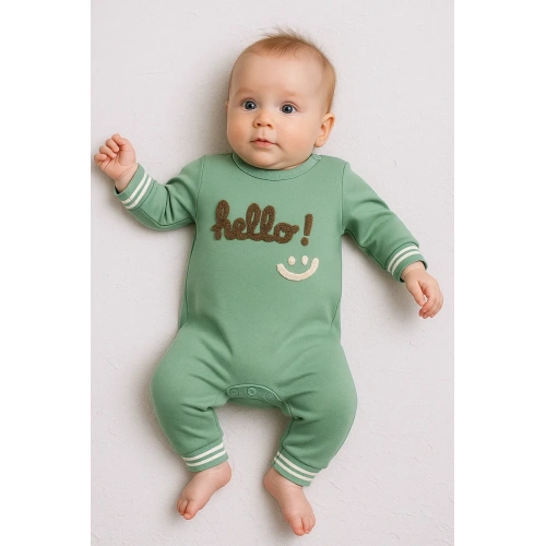 Hello Nakışlı % 100 Pamuk Erkek Bebek Tulum