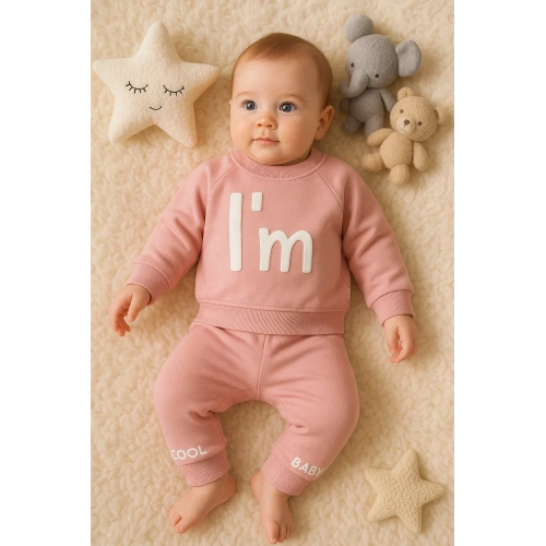 Im Cool Desenli Pamuklu 2li Kız Bebek Takımı