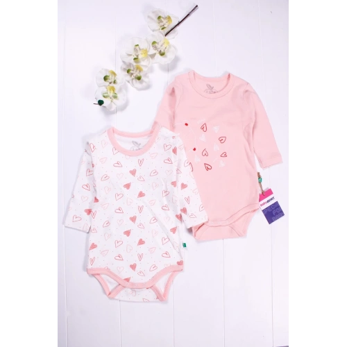 Kalp Desenli Uzun Kol 2li Kız Bebek Body Seti