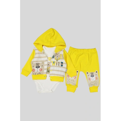 Kamp Desenli Kapüşonlu % 100 Pamuk Erkek Bebek Takımı