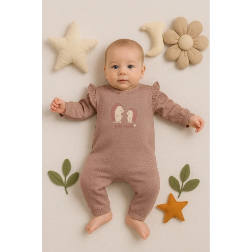 Kirpi Nakışlı % 100 Pamuk Kız Bebek Tulum