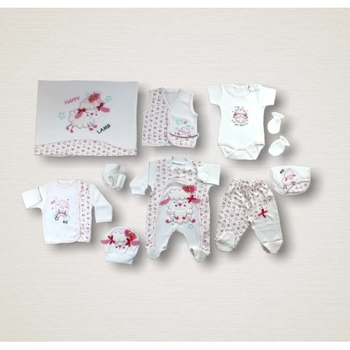 Kıvırcık Kuzu Nakışlı  10lu Zıbın Takımı Hastane Çıkışı Ekru