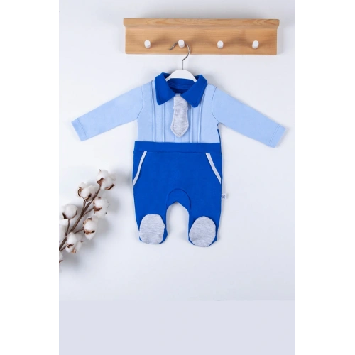 Kravat Aksesuarlı Ayaklı % 100 Pamuklu Erkek Bebek Tulumu