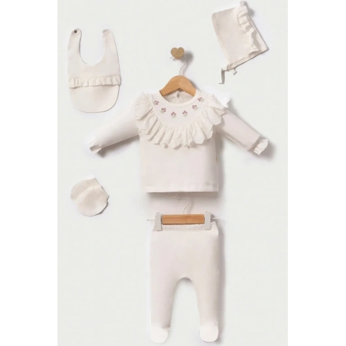 Lale Nakışlı Yenidoğan Kız Bebek 5 Parça Hastane Çıkışı Zıbın Seti