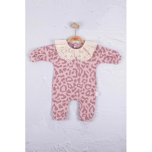 Leopar Dama Desenli % 100 Pamuk Kız Bebek Tulum