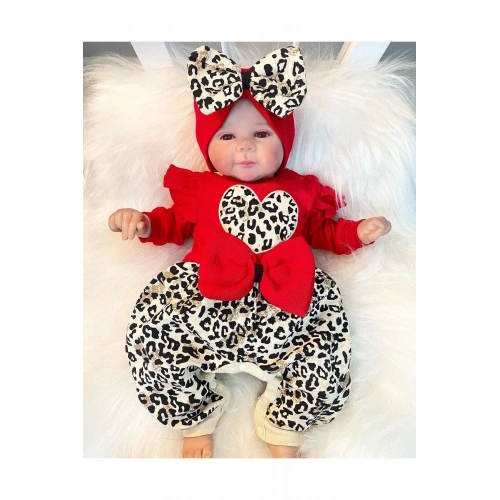 Leopar Desenli Fiyonklu % 100 Pamuk Kız Bebek Tulum