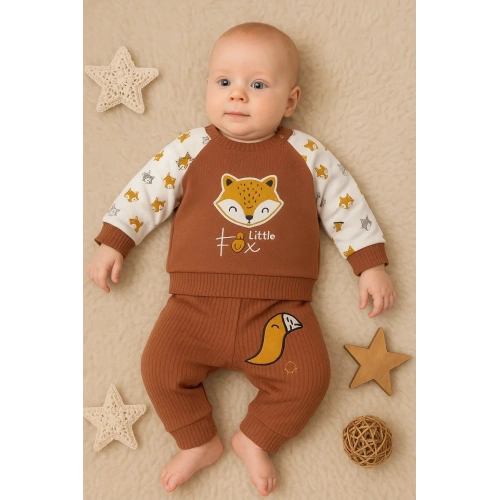 Littie Fox Nakışlı % 100 Pamuklu 2li Erkek Takım