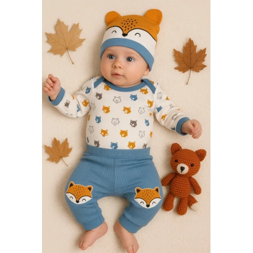 Little Fox Desenli 3lü % 100 Pamuklu Erkek Takım