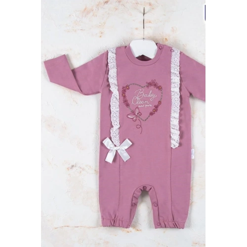 Love Kalp Nakışlı % 100 Pamuk Kız Bebek Tulumu