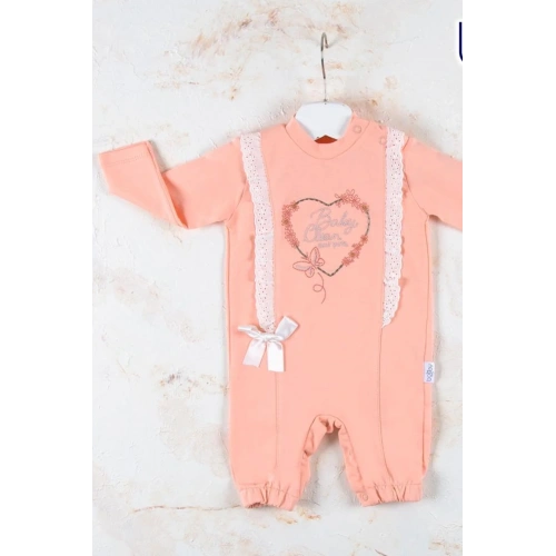 Love Kalp Nakışlı % 100 Pamuk Kız Bebek Tulumu