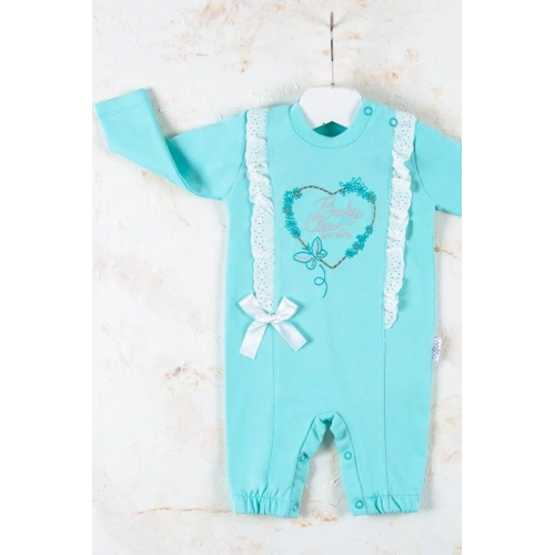 Love Kalp Nakışlı % 100 Pamuk Kız Bebek Tulumu