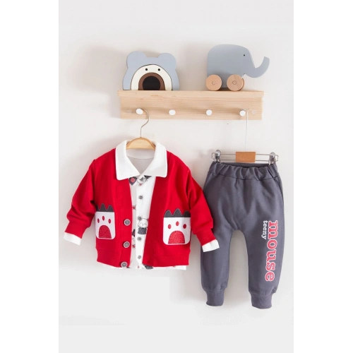 Mause Gömlek Yakalı 3lü Erkek Bebek Takımı