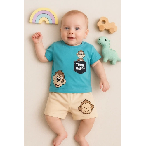 Maymun Desenli 2li Erkek Bebek Takım