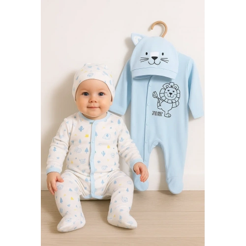 Mini Jungle Aslan Desenli Erkek Bebek 4lü Tulum Seti