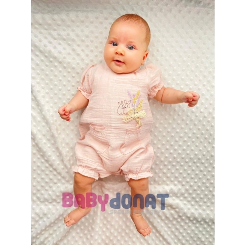 Müslin Kumaş Çiçek Nakışlı Pamuklu Kız Bebek Tulum