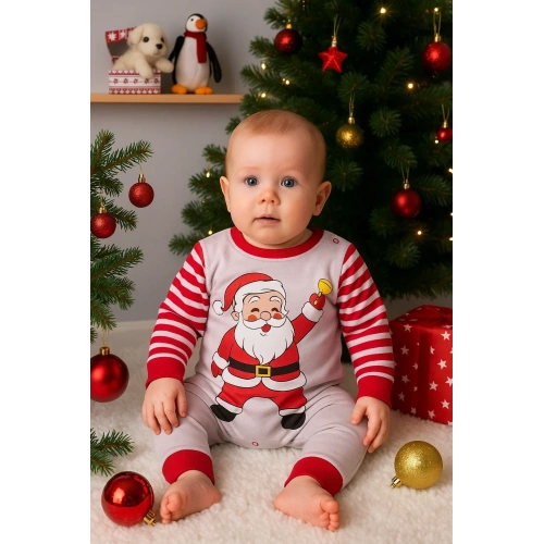 Noel Baba Detaylı Bebek Tulum % 100 Pamuk