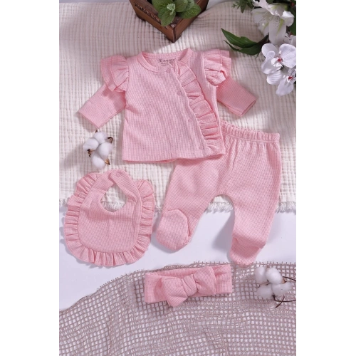 Omuzdan Fırfır Detaylı 5 Parça %100 Pamuk Kız Hastane Çıkışı