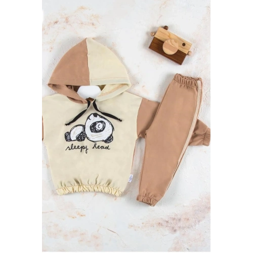 Panda Desenli Kapişonlu Erkek Bebek Takımı