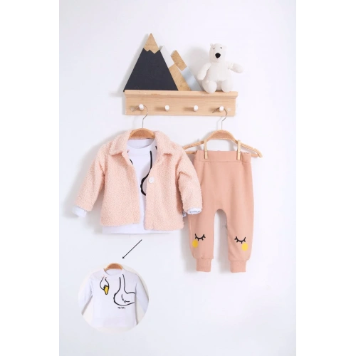 Peluş Hırkalı 3 Lü Kız Bebek Takım