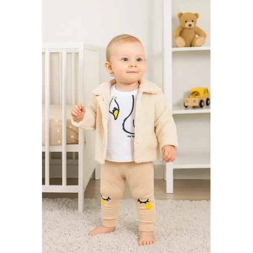 Peluş Hırkalı 3 Lü Kız Bebek Takım