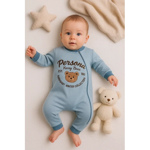 Persona Bear Nakışlı % 100 Pamuk Erkek Bebek Tulum