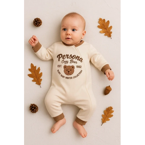 Persona Bear Nakışlı % 100 Pamuk Erkek Bebek Tulum
