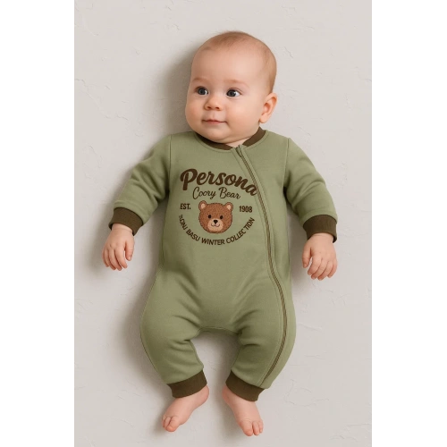 Persona Bear Nakışlı % 100 Pamuk Erkek Bebek Tulum