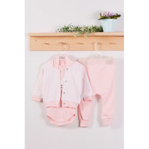 Puan Desenli Kapişonlu % 100 Pamuk 3lü Kız Bebek Takım