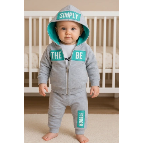 Simply Desenli Kapişonlu 3lü Erkek Bebek Takımı